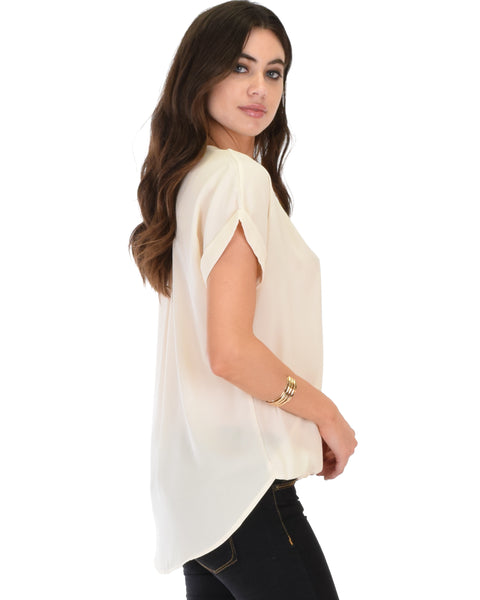 Wrap Star Hi-Low Taupe Blouse Top