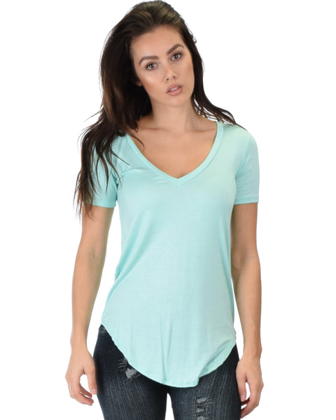 Truly Madly Deep-V Neck Aqua Tunic Top