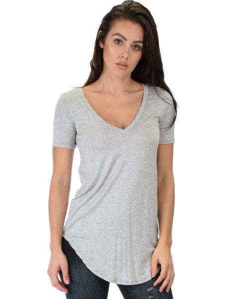 Truly Madly Deep-V Neck Grey Tunic Top