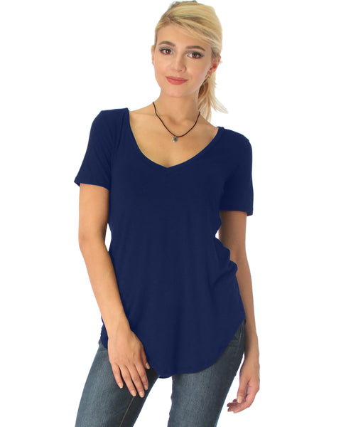 Truly Madly Deep-V Neck Navy Tunic Top