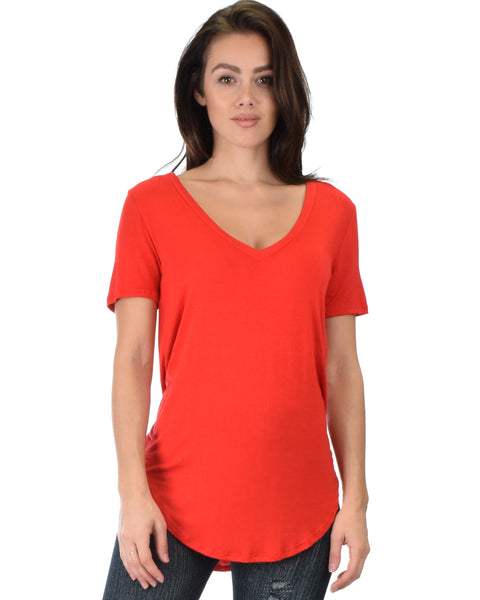 Truly Madly Deep-V Neck Red Tunic Top