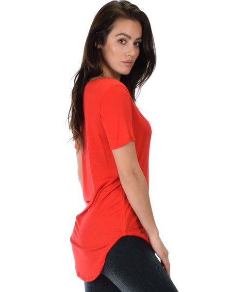 Truly Madly Deep-V Neck Red Tunic Top