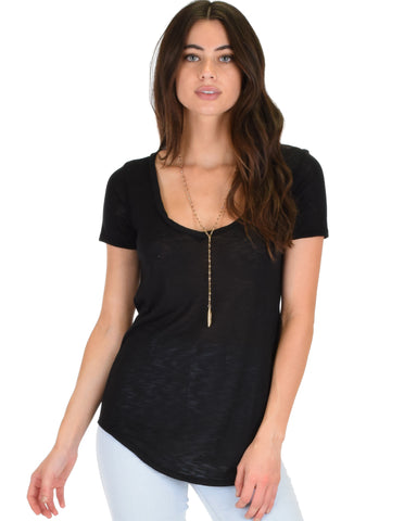 Truly Madly Deep-V Neck Black Slub Tunic Top