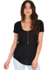 Truly Madly Deep-V Neck Black Slub Tunic Top - Main Image