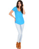 Truly Madly Deep-V Neck Blue Slub Tunic Top - Full Image