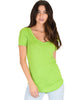 Truly Madly Deep-V Neck Green Slub Tunic Top - Main Image