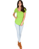 Truly Madly Deep-V Neck Green Slub Tunic Top - Full Image