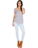 Truly Madly Deep-V Neck Grey Slub Tunic Top - Full Image