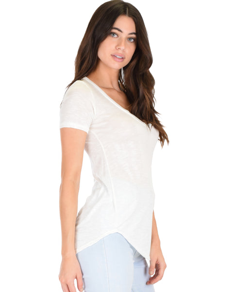 Truly Madly Deep-V Neck Ivory Slub Tunic Top