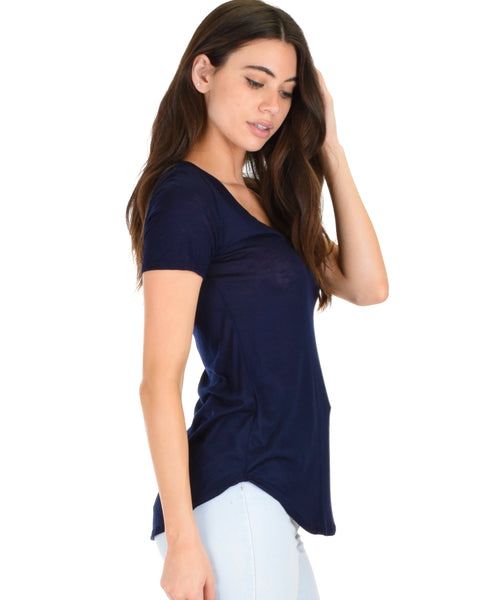 Truly Madly Deep-V Neck Navy Slub Tunic Top