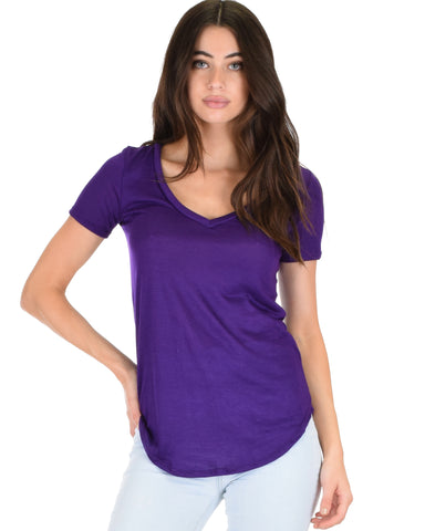 Truly Madly Deep-V Neck Purple Slub Tunic Top