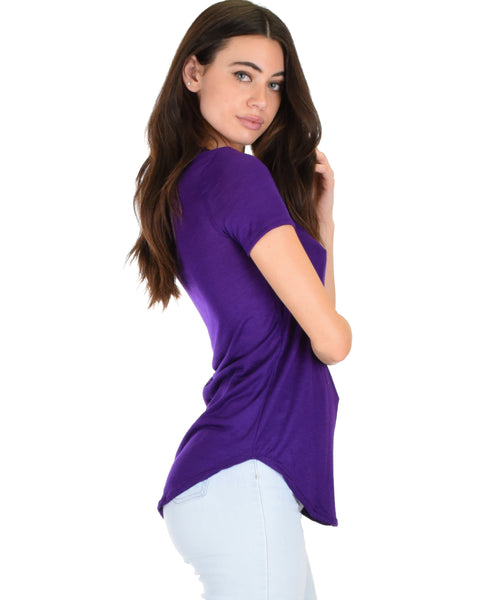 Truly Madly Deep-V Neck Purple Slub Tunic Top