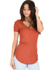 Truly Madly Deep-V Neck Rust Slub Tunic Top - Main Image