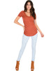 Truly Madly Deep-V Neck Rust Slub Tunic Top - Full Image