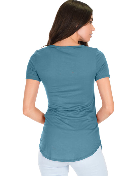 Truly Madly Deep-V Neck Teal Slub Tunic Top