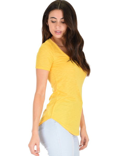 Truly Madly Deep-V Neck Yellow Slub Tunic Top