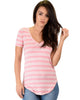 Truly Madly Deep-V Neck Striped Pink Tunic Top - Main Image