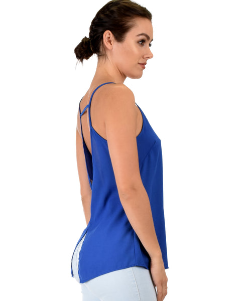 What's Strap-Pening Cross Back Straps Royal Tank Top