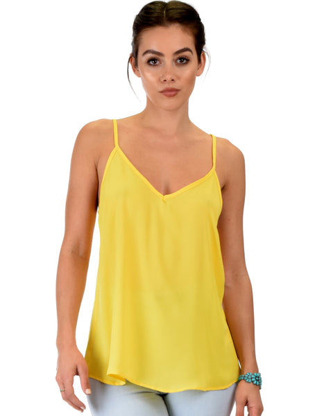 What's Strap-Pening Cross Back Straps Yellow Tank Top