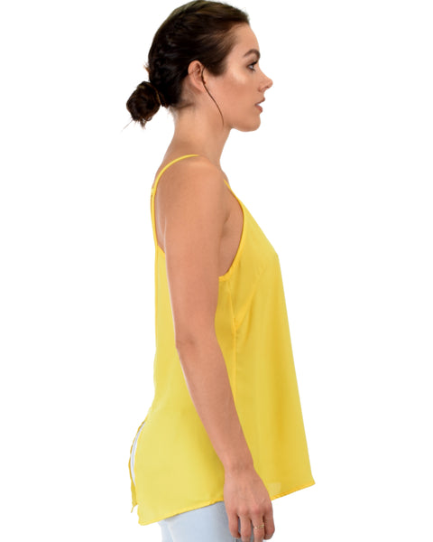 What's Strap-Pening Cross Back Straps Yellow Tank Top