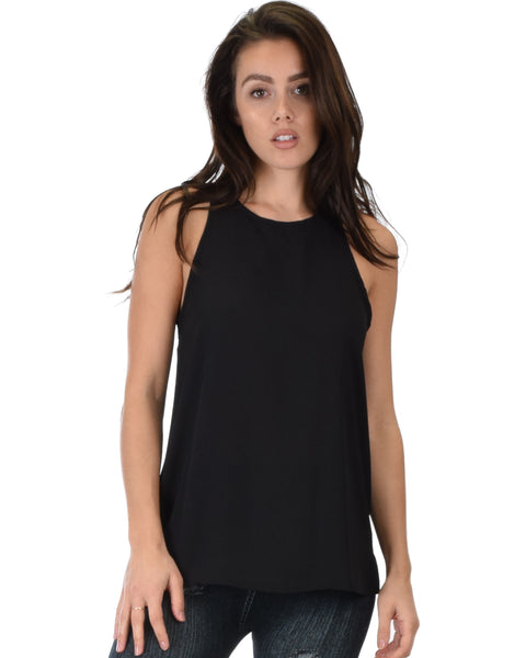 At First Crush Black Sleeveless Top With Keyhole Back