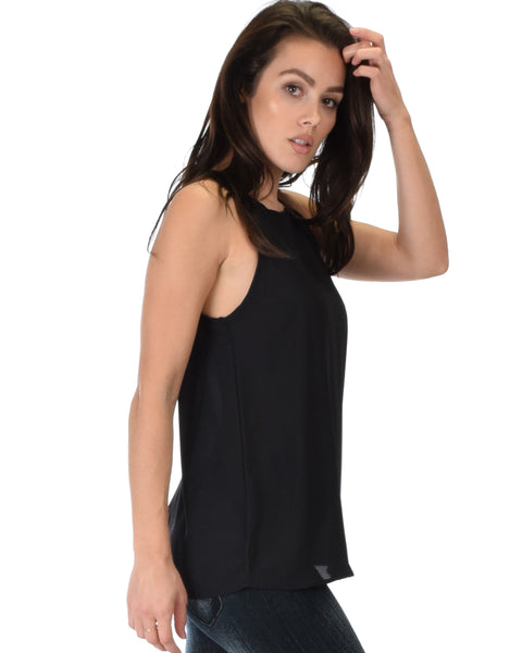 At First Crush Black Sleeveless Top With Keyhole Back