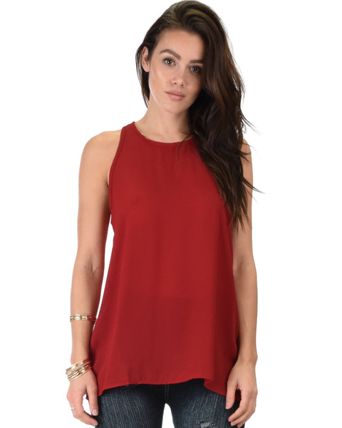 At First Crush Burgundy Sleeveless Top With Keyhole Back