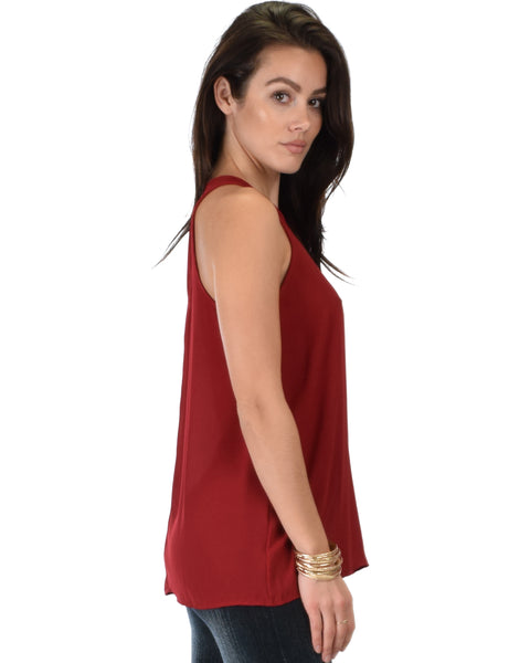 At First Crush Burgundy Sleeveless Top With Keyhole Back