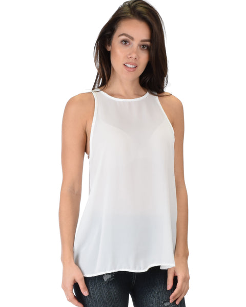 At First Crush Ivory Sleeveless Top With Keyhole Back