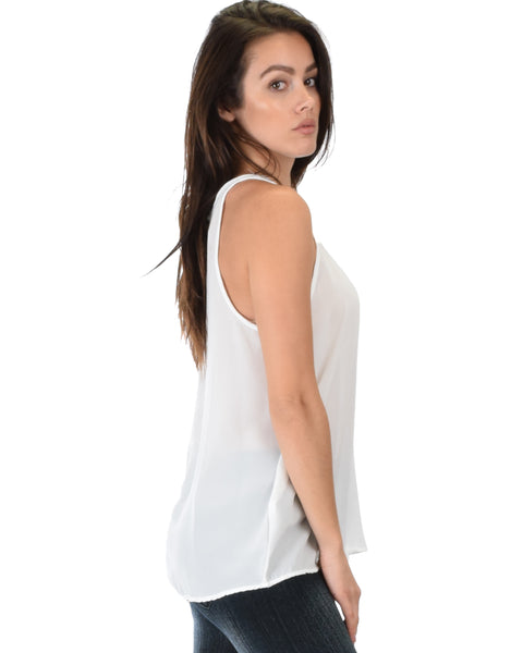 At First Crush Ivory Sleeveless Top With Keyhole Back