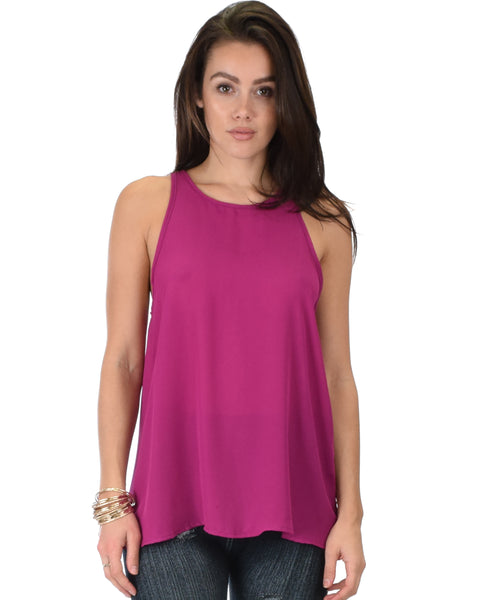 At First Crush Magenta Sleeveless Top With Keyhole Back