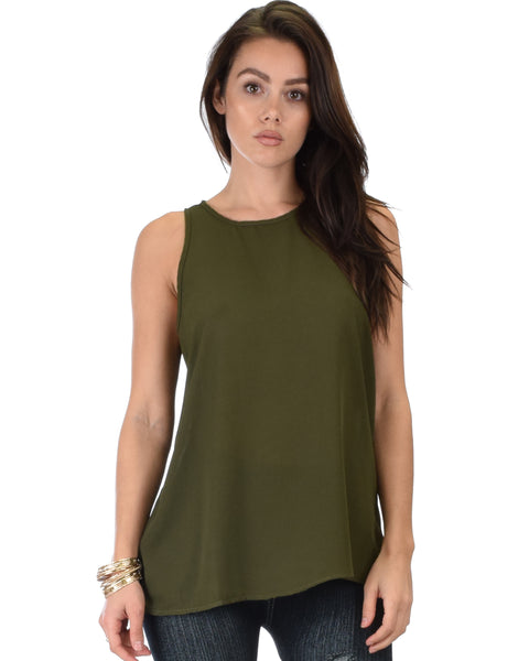 At First Crush Olive Sleeveless Top With Keyhole Back