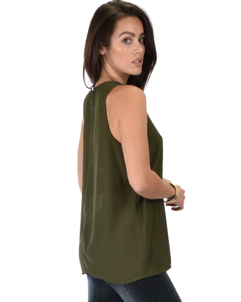 At First Crush Olive Sleeveless Top With Keyhole Back