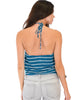 Dapperly Draped Striped Blue Halter Top - Back Image