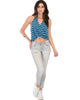 Dapperly Draped Striped Blue Halter Top - Full Image