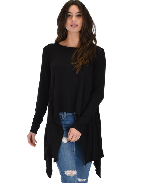 Shift and Swing Long Sleeve Black Tunic Top