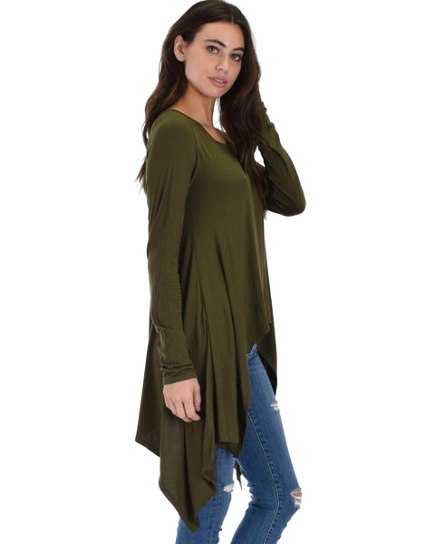 Shift and Swing Long Sleeve Olive Tunic Top