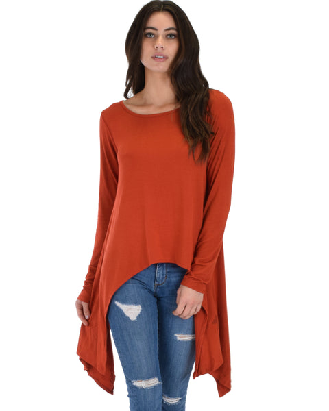 Shift and Swing Long Sleeve Rust Tunic Top