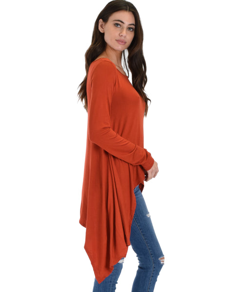 Shift and Swing Long Sleeve Rust Tunic Top