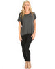 All Day Comfort Contrast Stitch Hi-Low Charcoal Tunic Top - Full Image