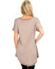 All Day Comfort Contrast Stitch Hi-Low Taupe Tunic Top - Back Image