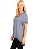 All Day Comfort Contrast Stitch Hi-Low Blue Tunic Top - Side Image